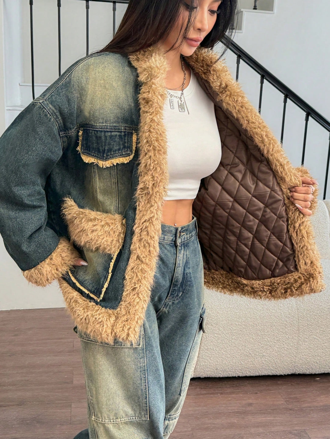 Jachetă denim SHEIN, albastru