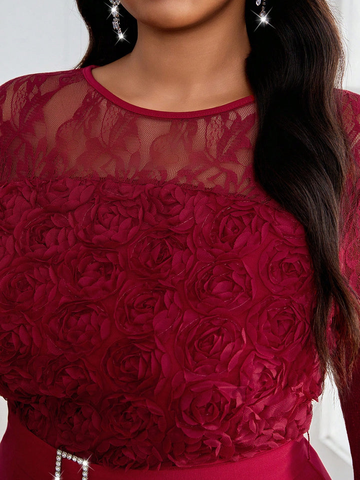 Shein curve+ midi ruha, bordó