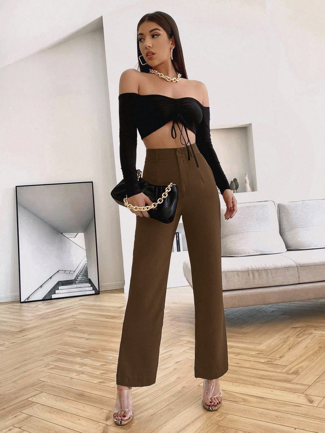 Pantalon SHEIN, maro