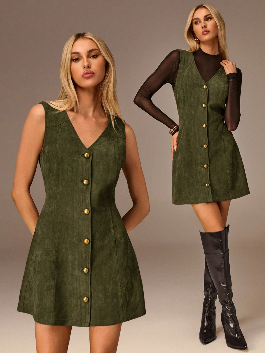 Rochie mini SHEIN, kaki