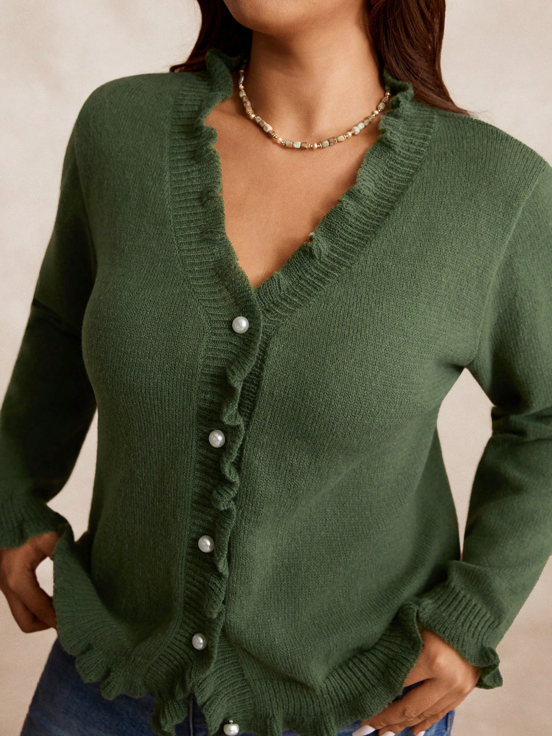 Pulover cu nasturi SHEIN, verde