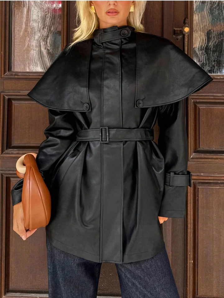 Trench imitație de piele Shein, negru