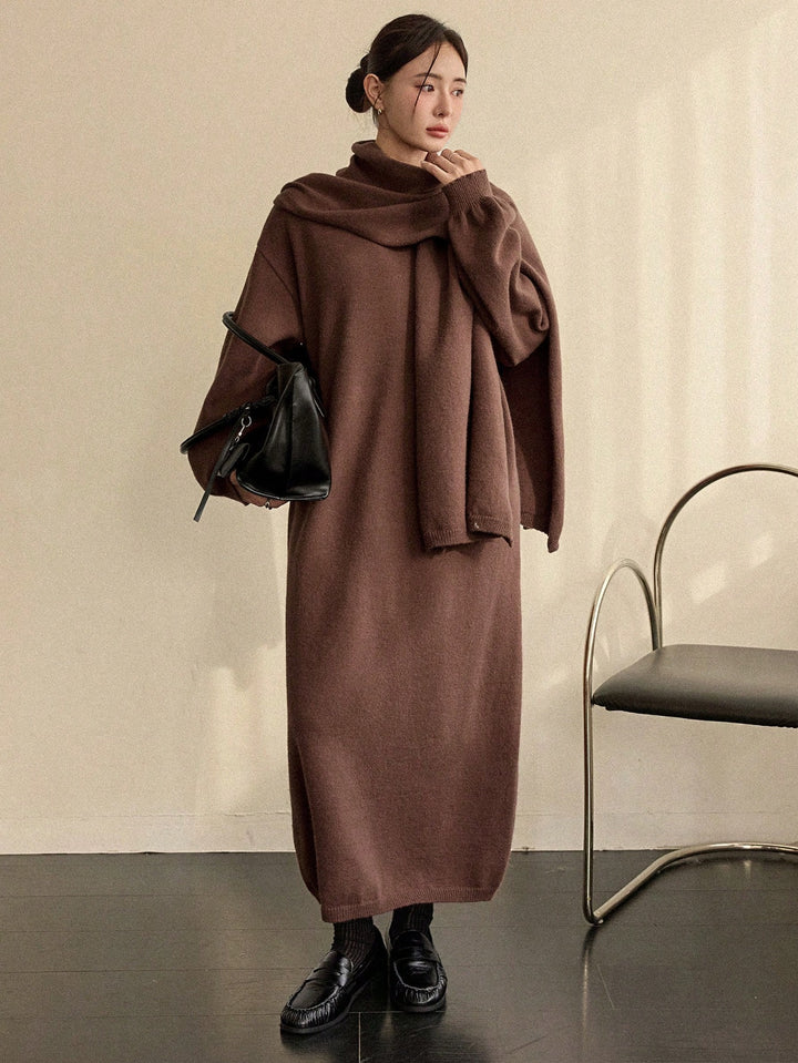 Set rochie și fular SHEIN, maro