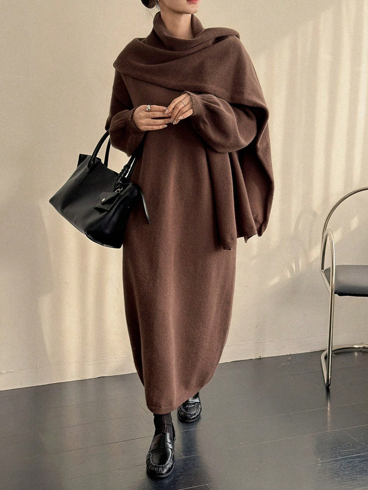 Set rochie și fular SHEIN, maro
