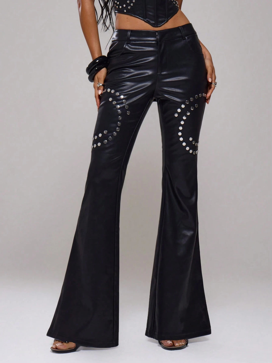 Pantaloni imitație de piele SHEIN, negru