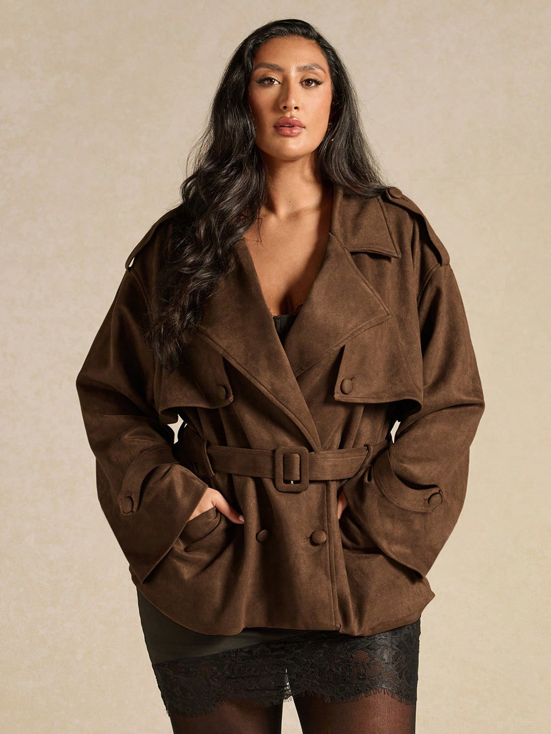 Trench scurt SHEIN, maro