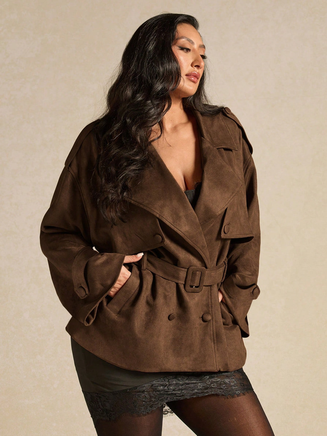 Trench scurt SHEIN, maro