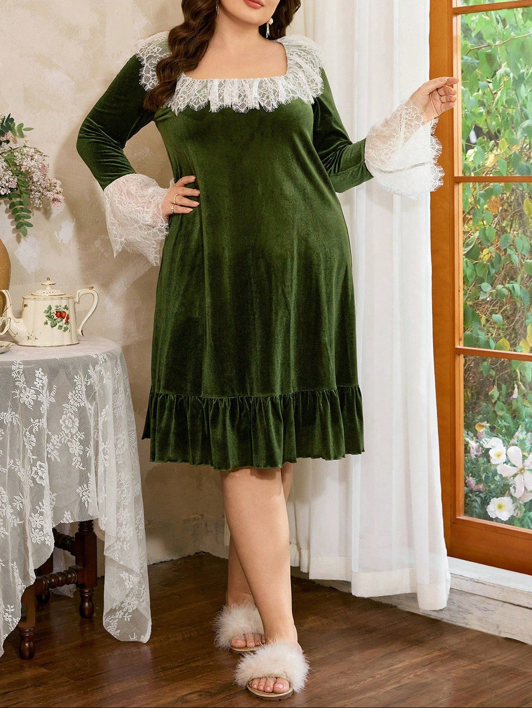 Shein Curve+ zöld hálóing