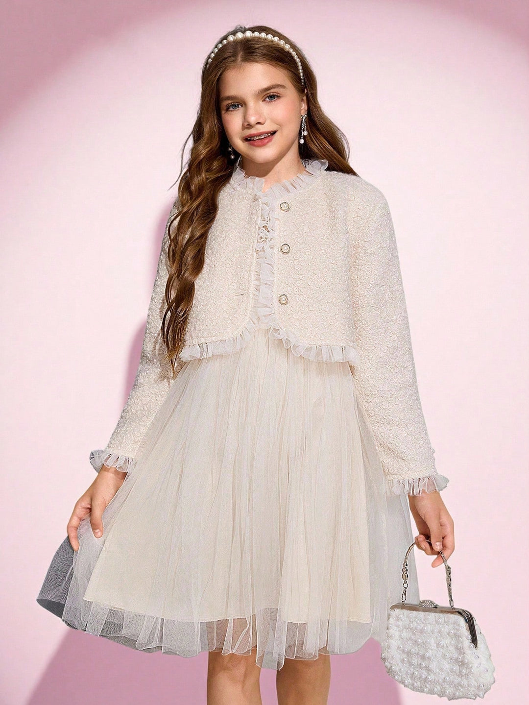 Set rochie și cardigan SHEIN, crem