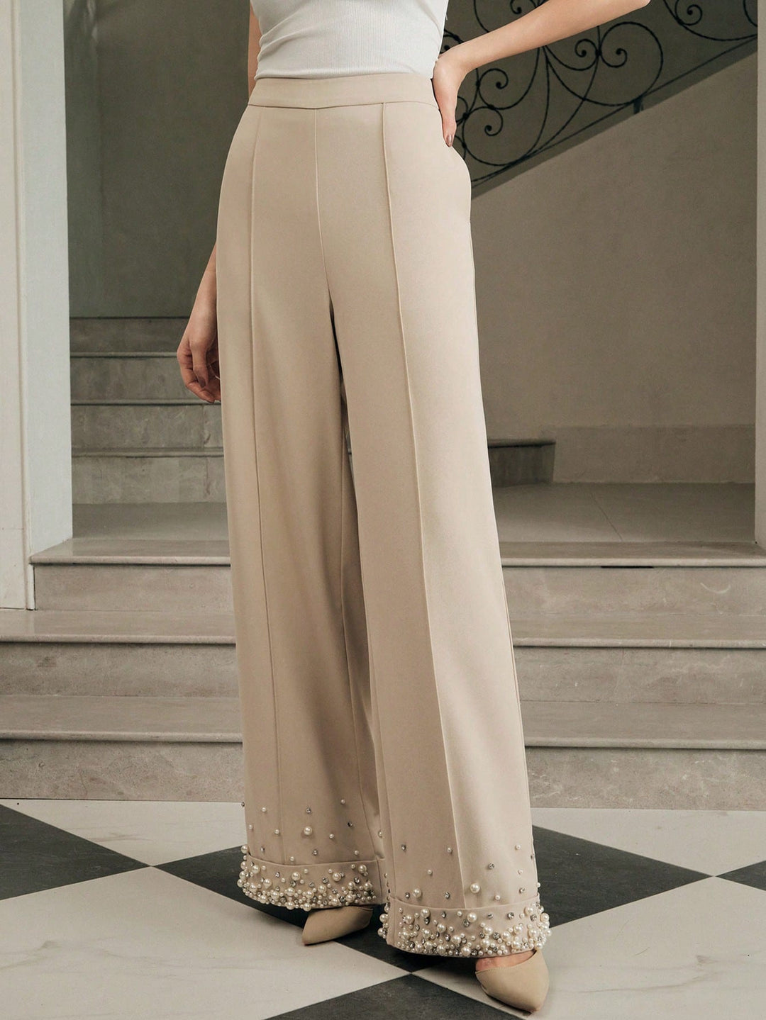 Pantaloni Anewsta by Shein, bej