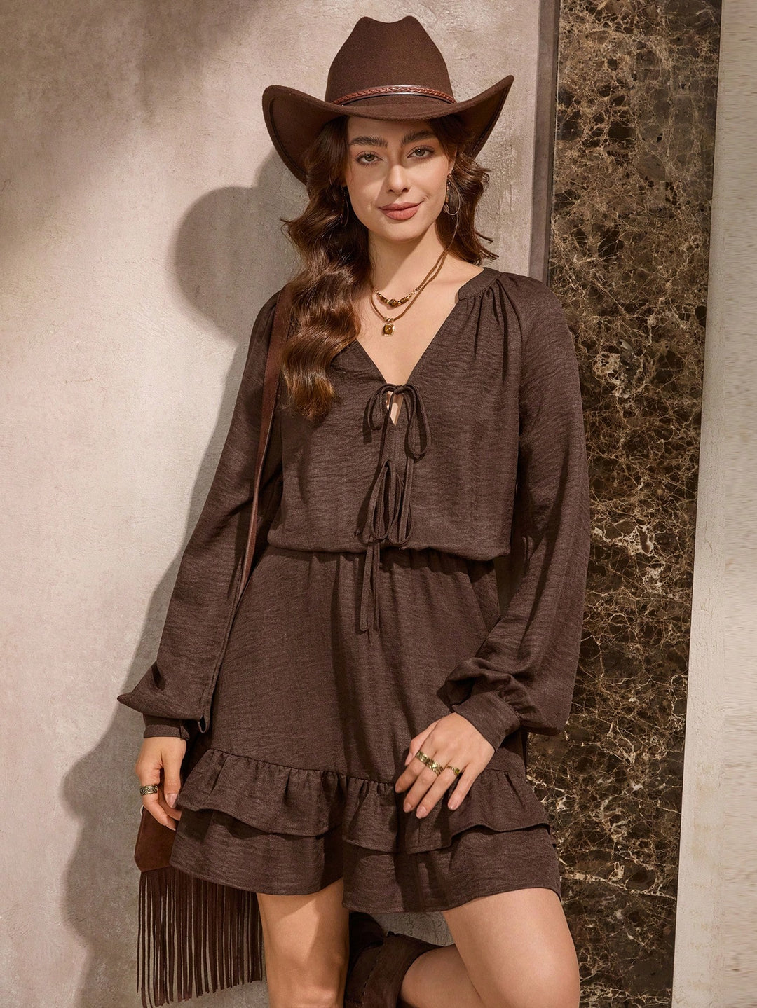 SHEIN mini ruha, barna