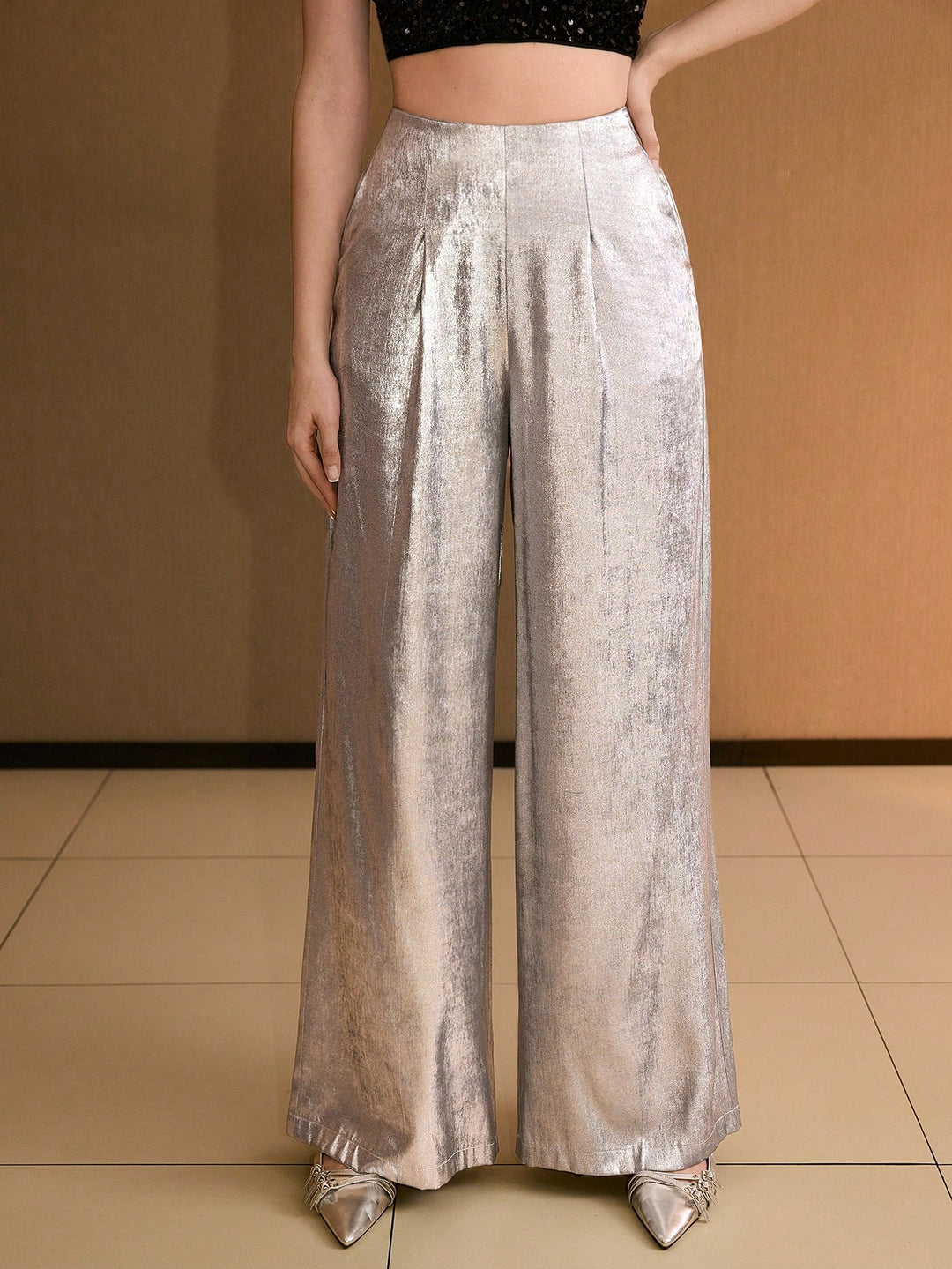 Pantalon SHEIN, argintiu