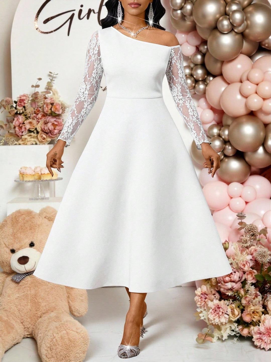 Rochie midi SHEIN, alb