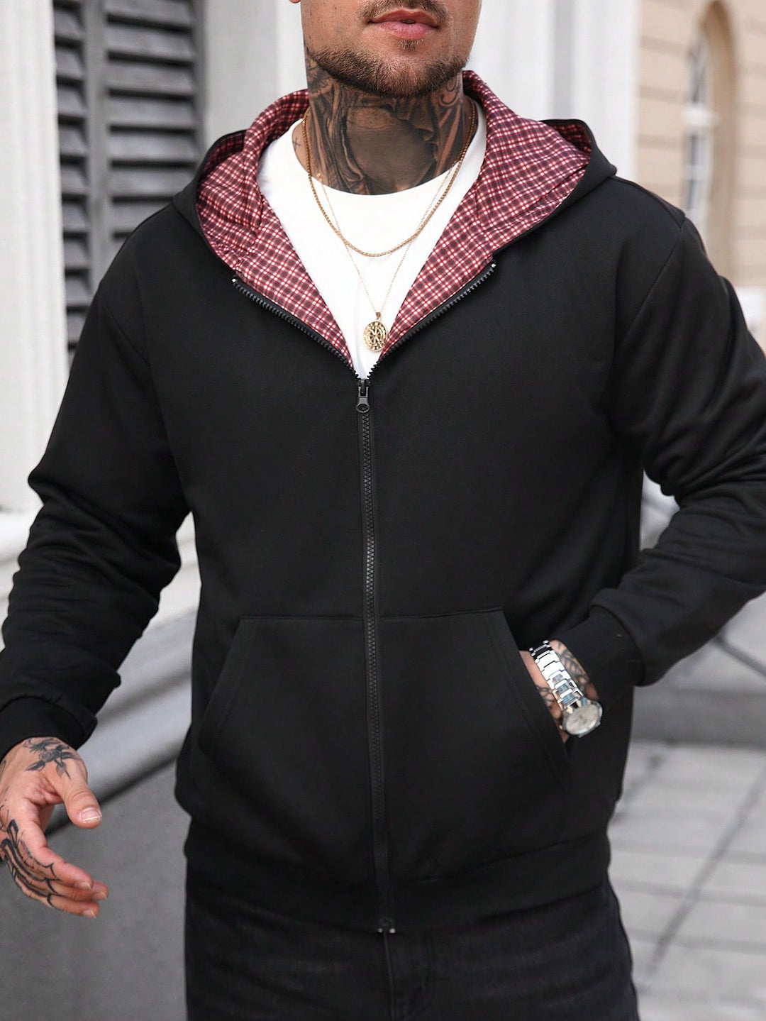 Hanorac cu fermoar SHEIN, negru