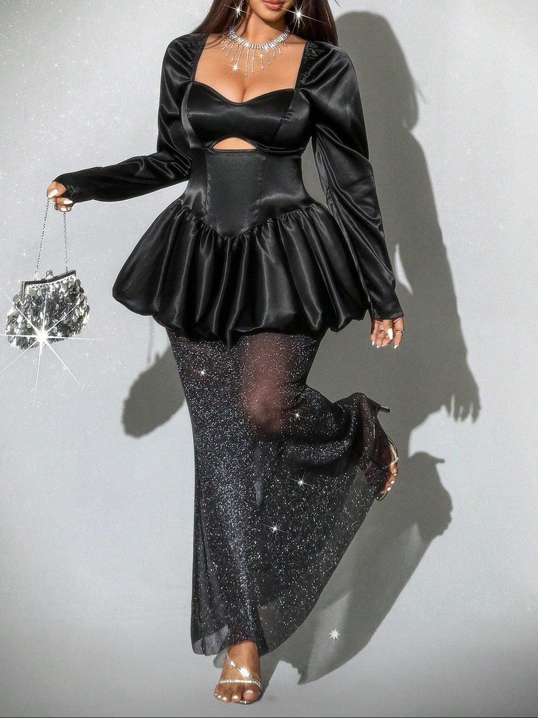 Shein Curve+ maxi ruha, fekete