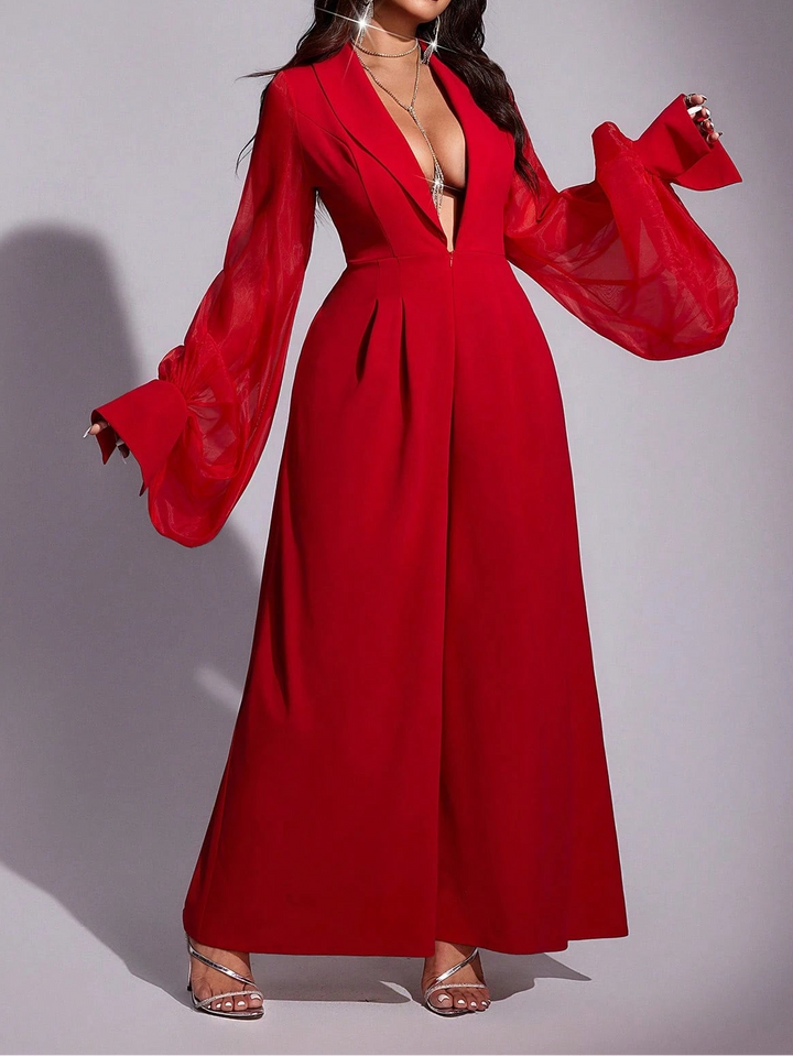 Shein Curve+ piros hosszú overál