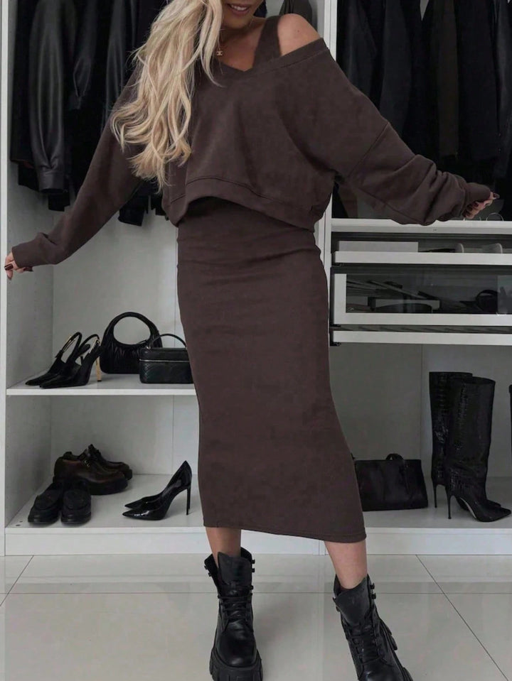 Set rochie și bluză Shein, maro