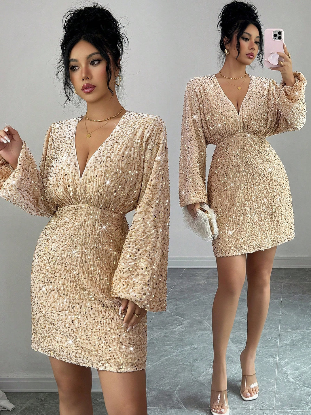 Rochie scurtă SHEIN, auriu