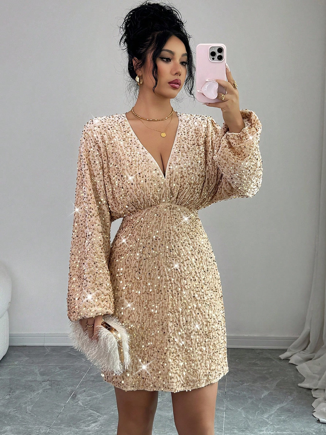 Rochie scurtă SHEIN, auriu