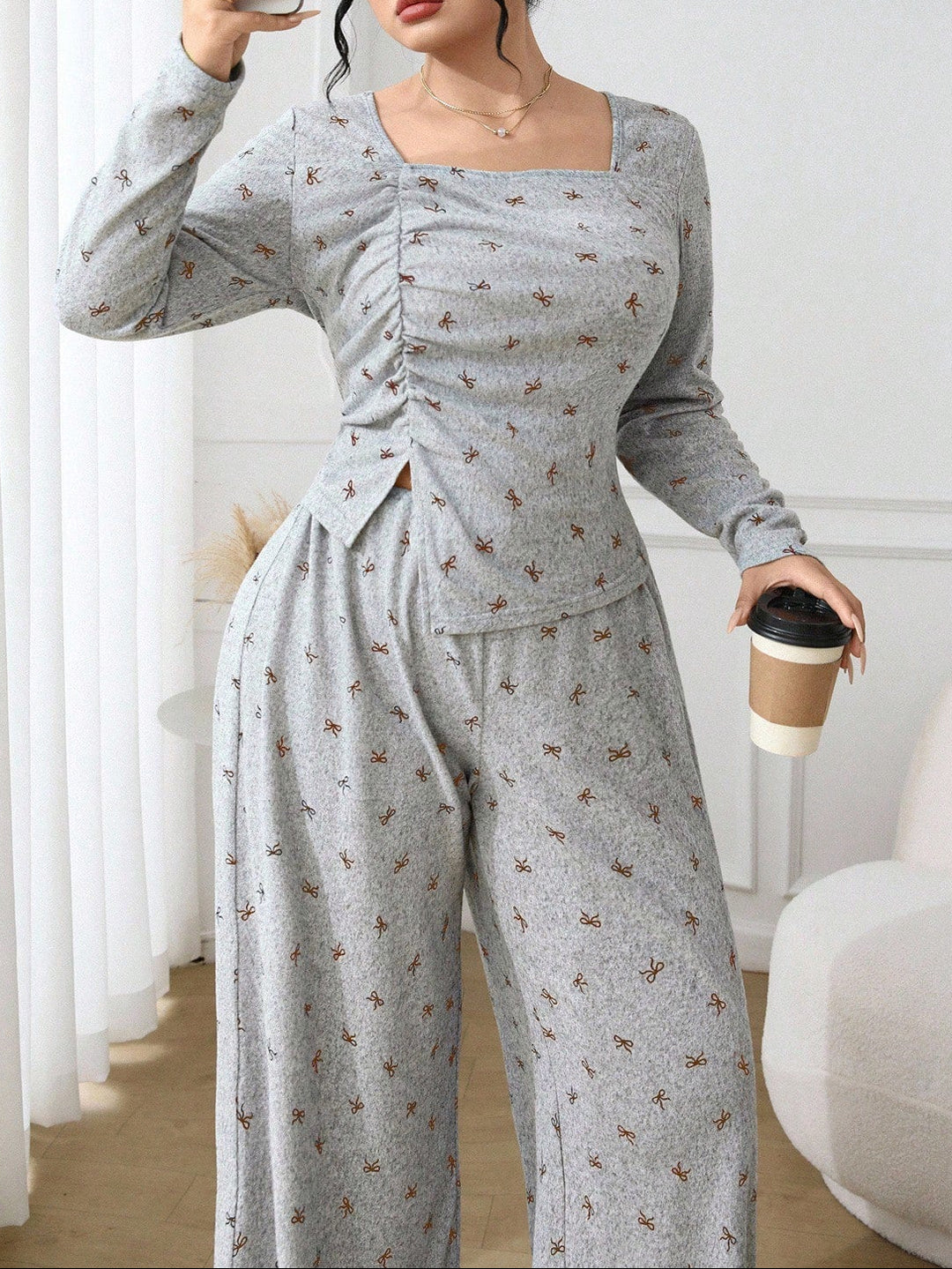 Shein Curve+ pizsama szett, szürke