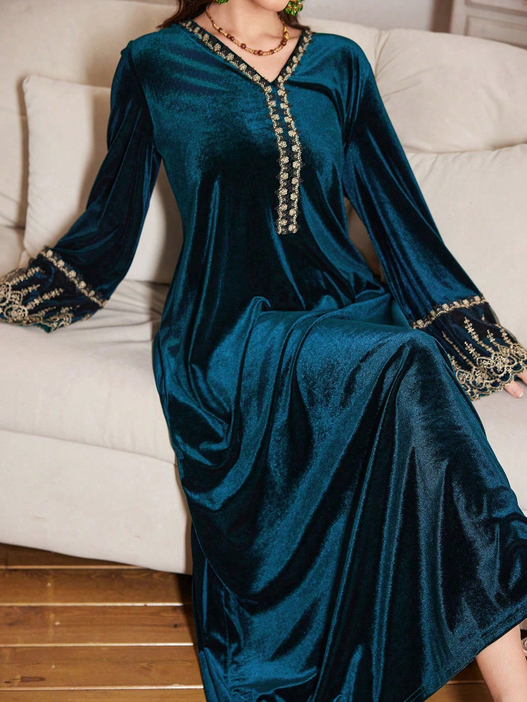 Set caftan și jalabiya SHEIN, turcoaz