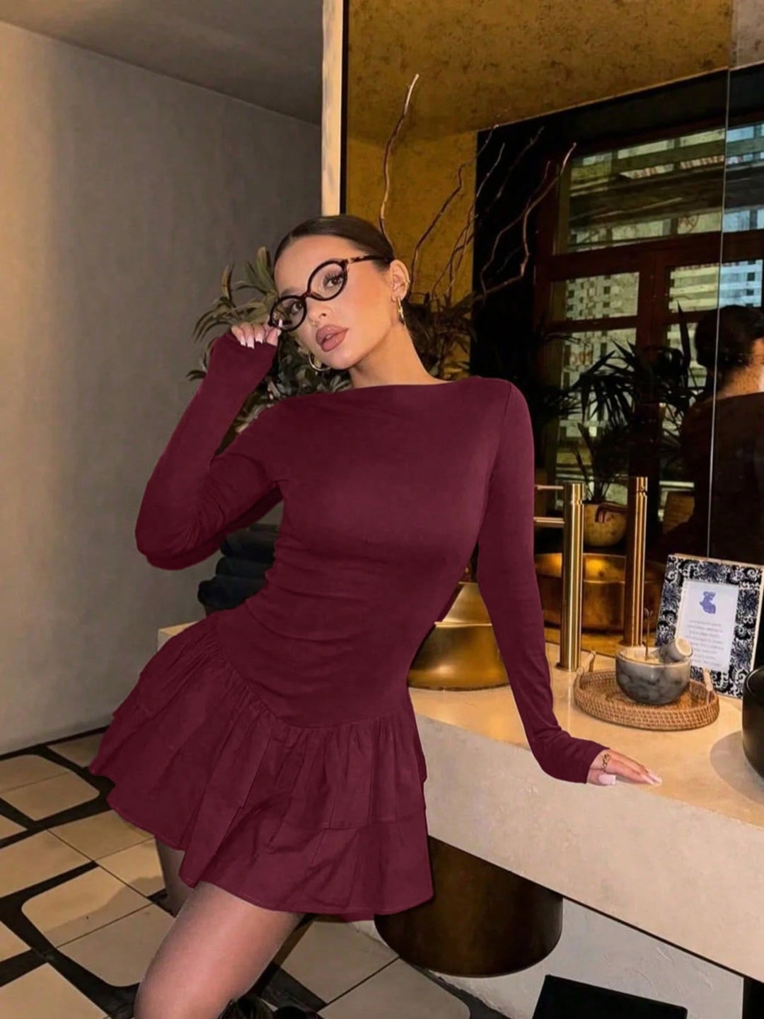 SHEIN mini ruha, bordó