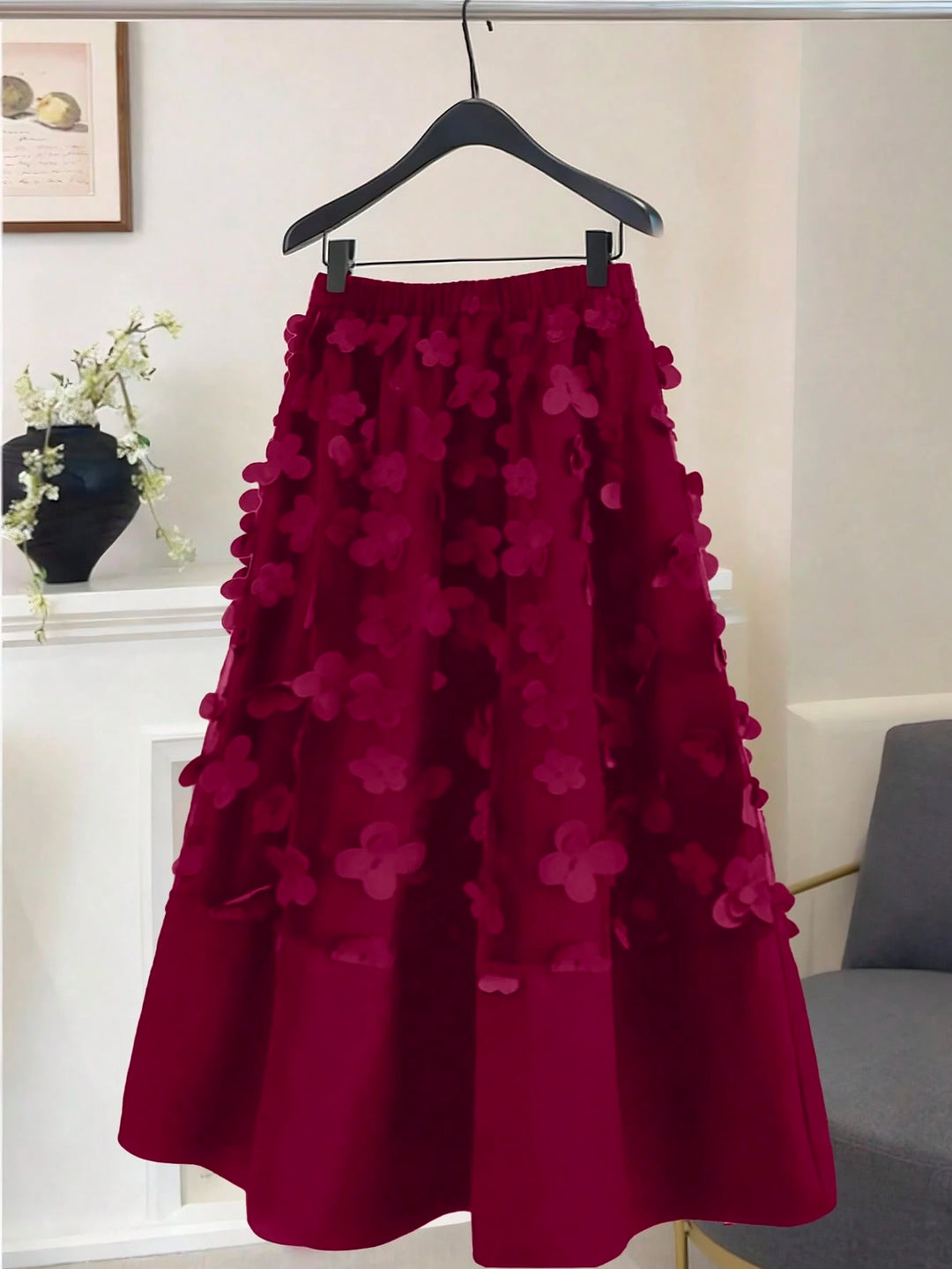 SHEIN burgundi midiszoknya