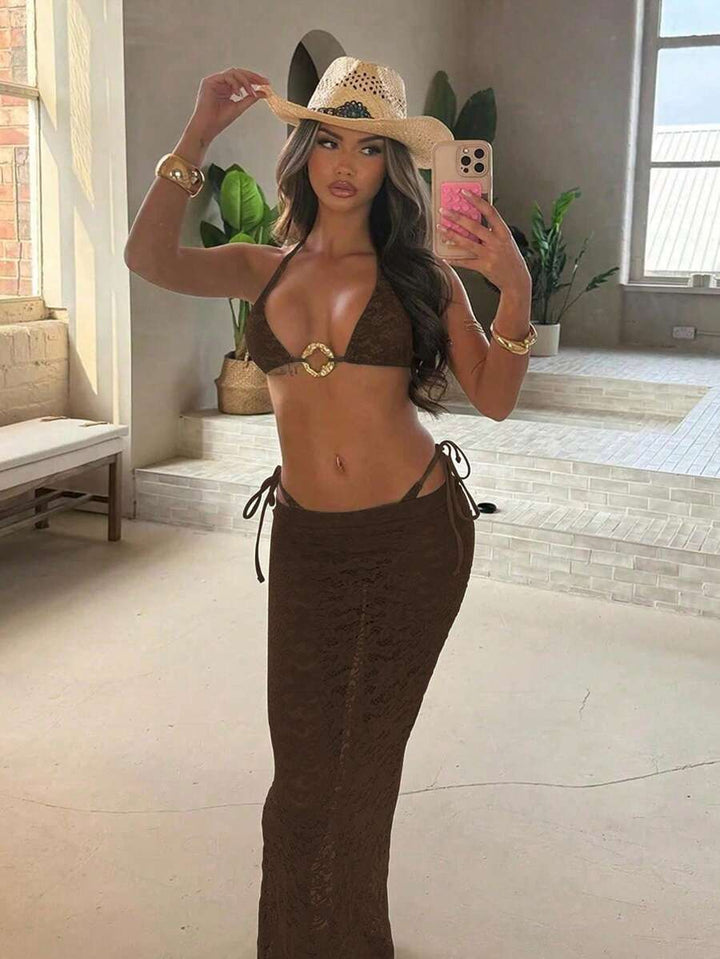 Set costum de baie SHEIN, maro