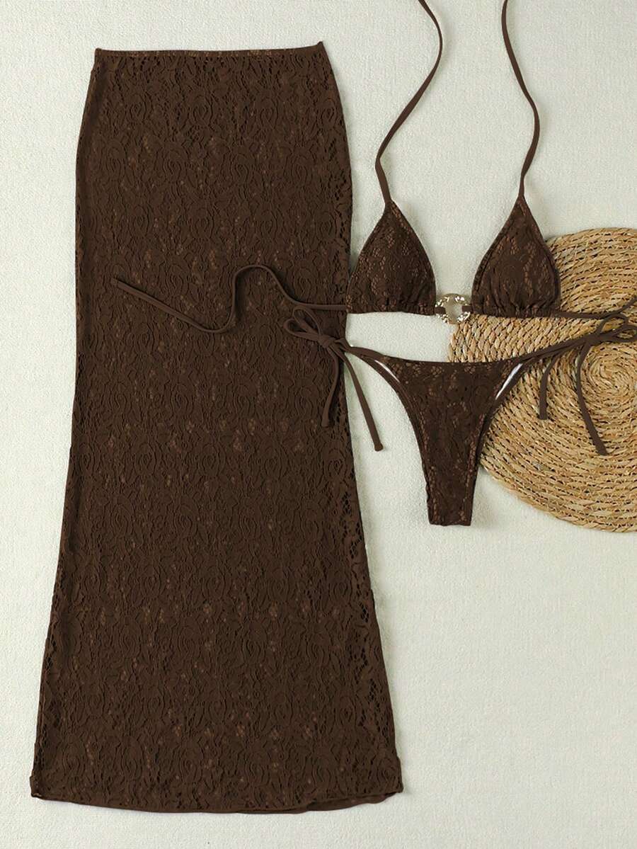 Set costum de baie SHEIN, maro