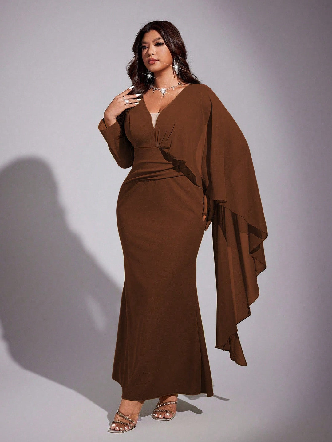 Rochie de ocazie damă SHEIN, maro, mărimea 3XL
