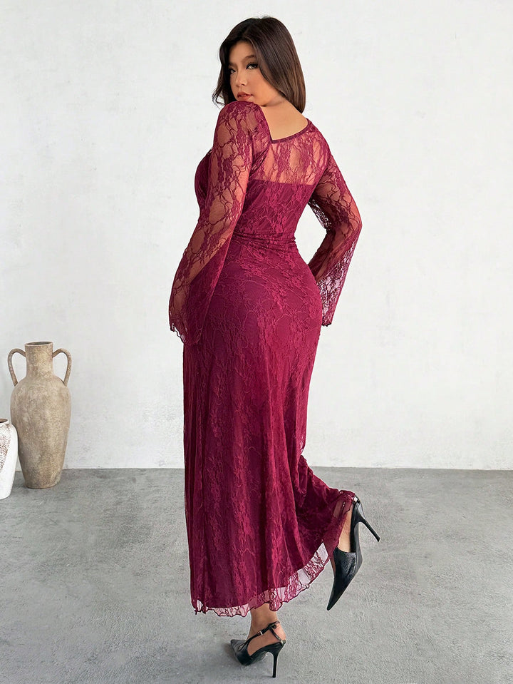 Shein Curve+ midi ruha, bordó