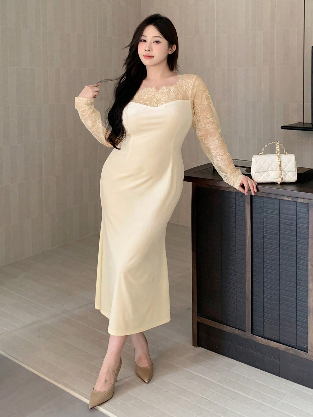 Rochie midi SHEIN, crem