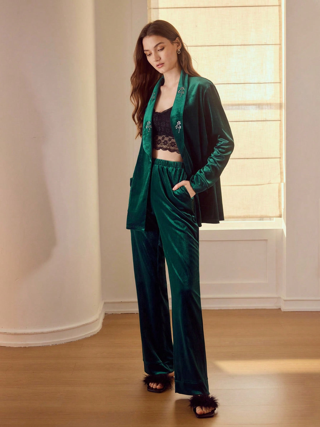 Compleu pijamale SHEIN, verde