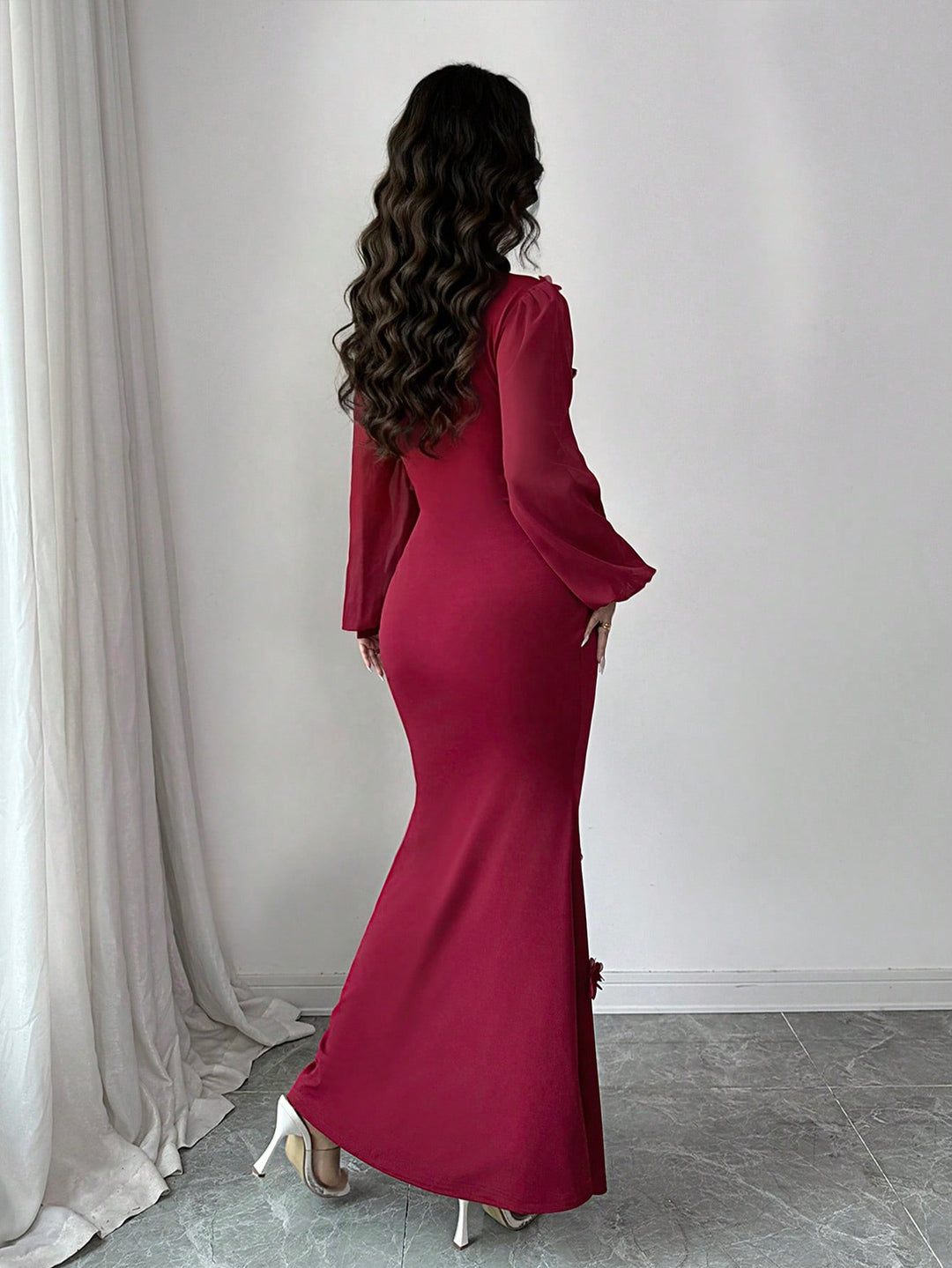 SHEIN bordó midi ruha