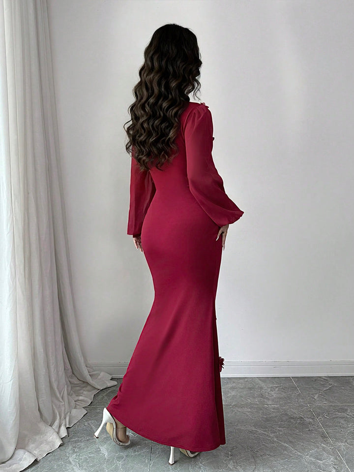 SHEIN bordó midi ruha