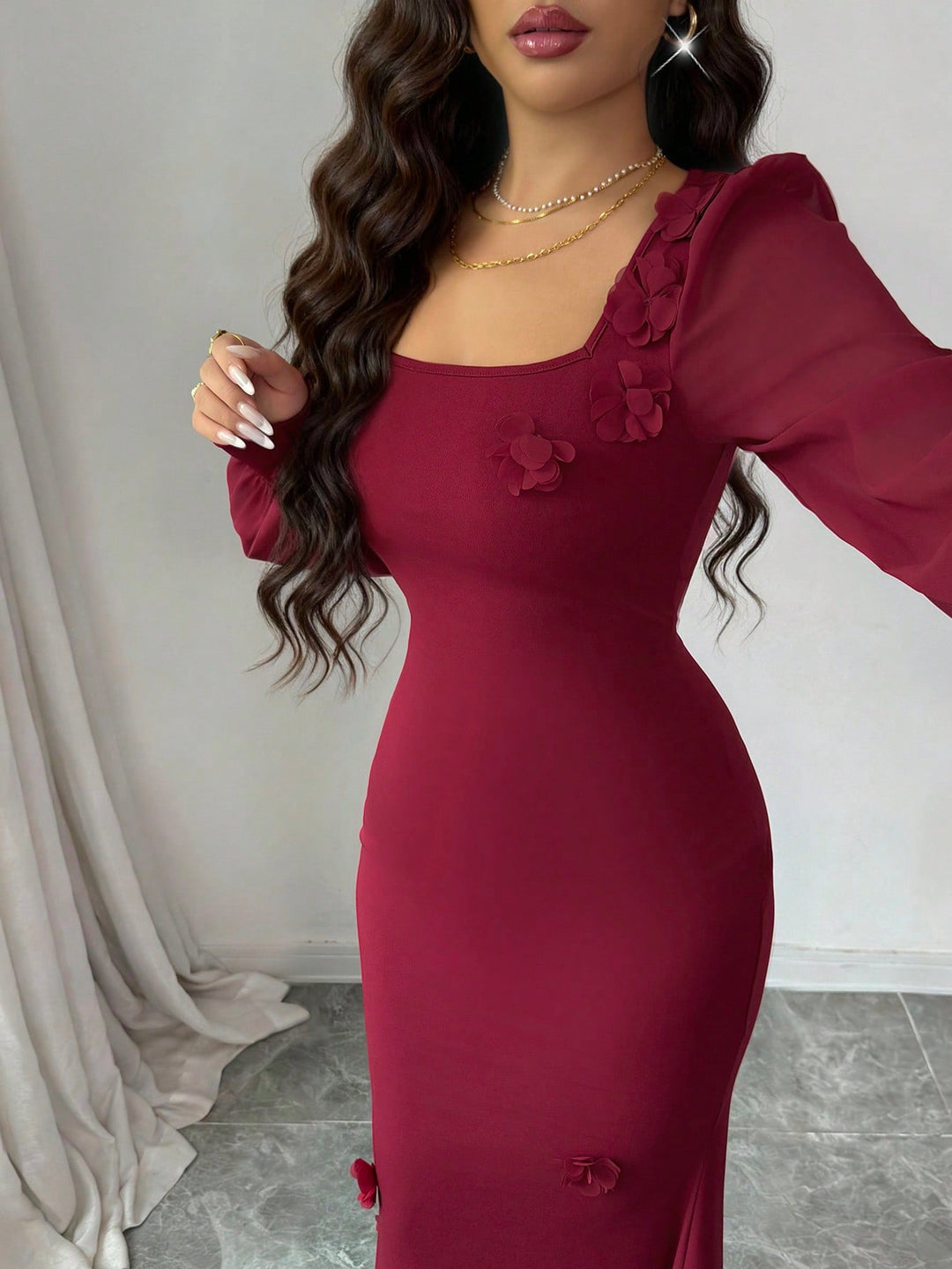 SHEIN bordó midi ruha
