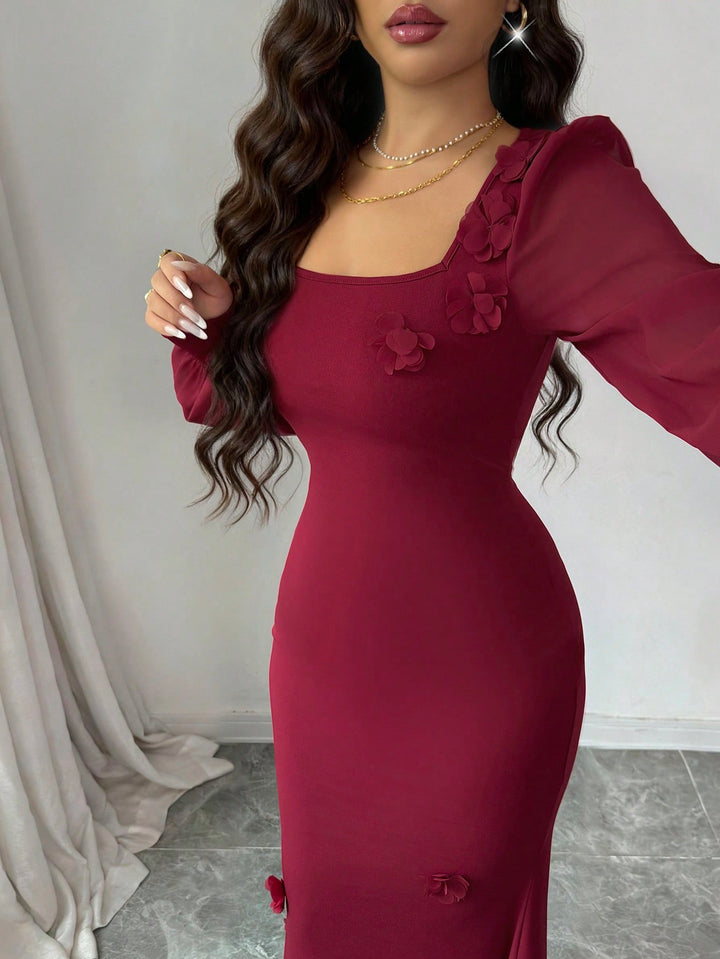 SHEIN bordó midi ruha