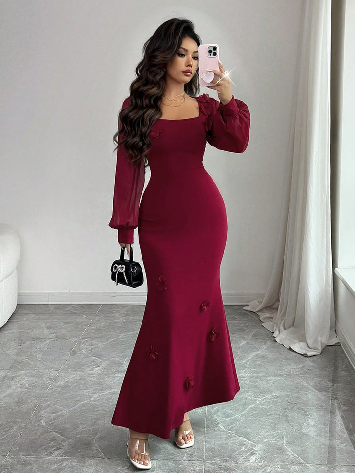 SHEIN bordó midi ruha