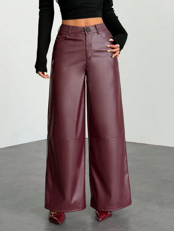 Pantaloni imitație de piele SHEIN, vișiniu