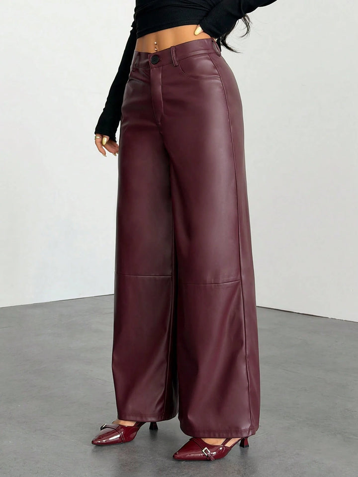 Pantaloni imitație de piele SHEIN, vișiniu