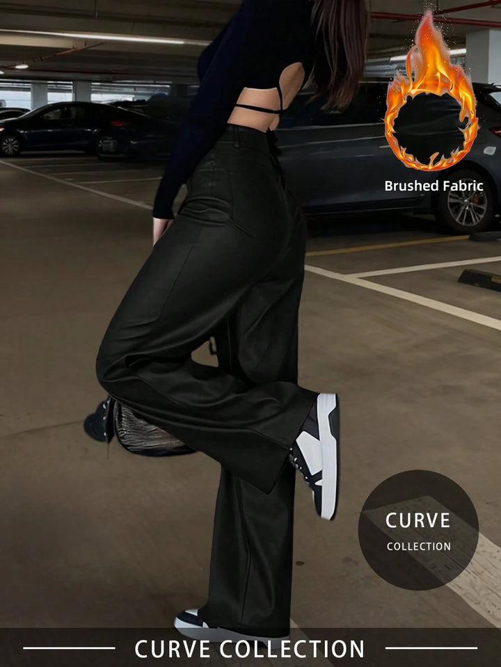 Pantaloni imitație de piele SHEIN, negru