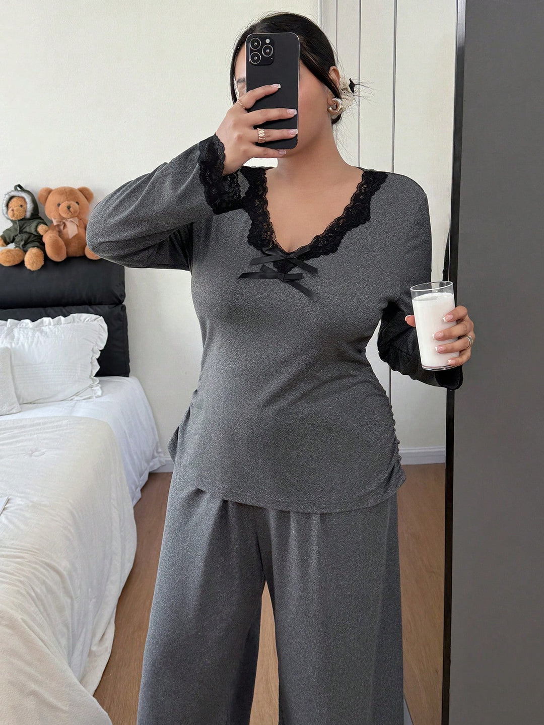 Compleu pijamale Shein Curve+, gri