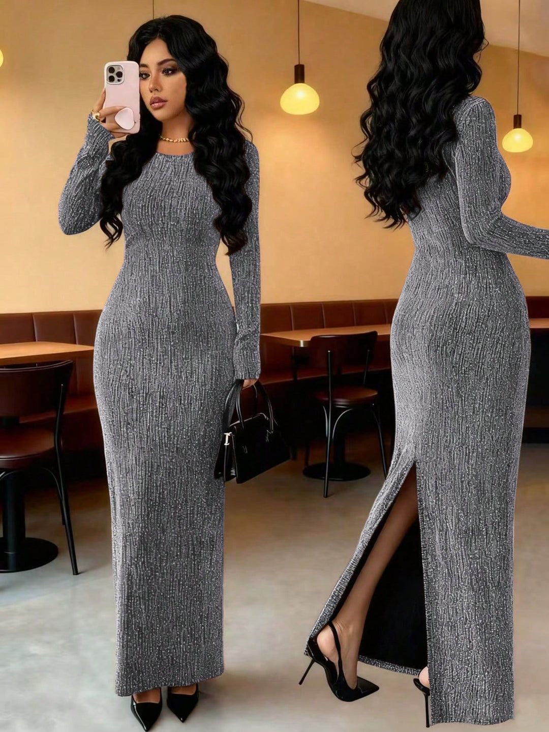 Rochie maxi SHEIN, argintiu