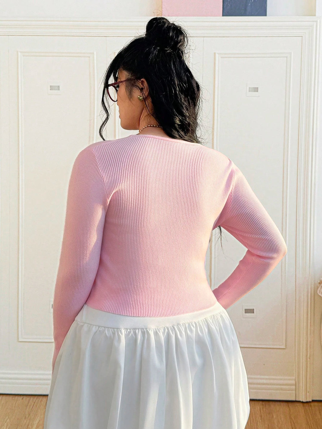 Shein Curve+ rózsaszín blúz gombokkal