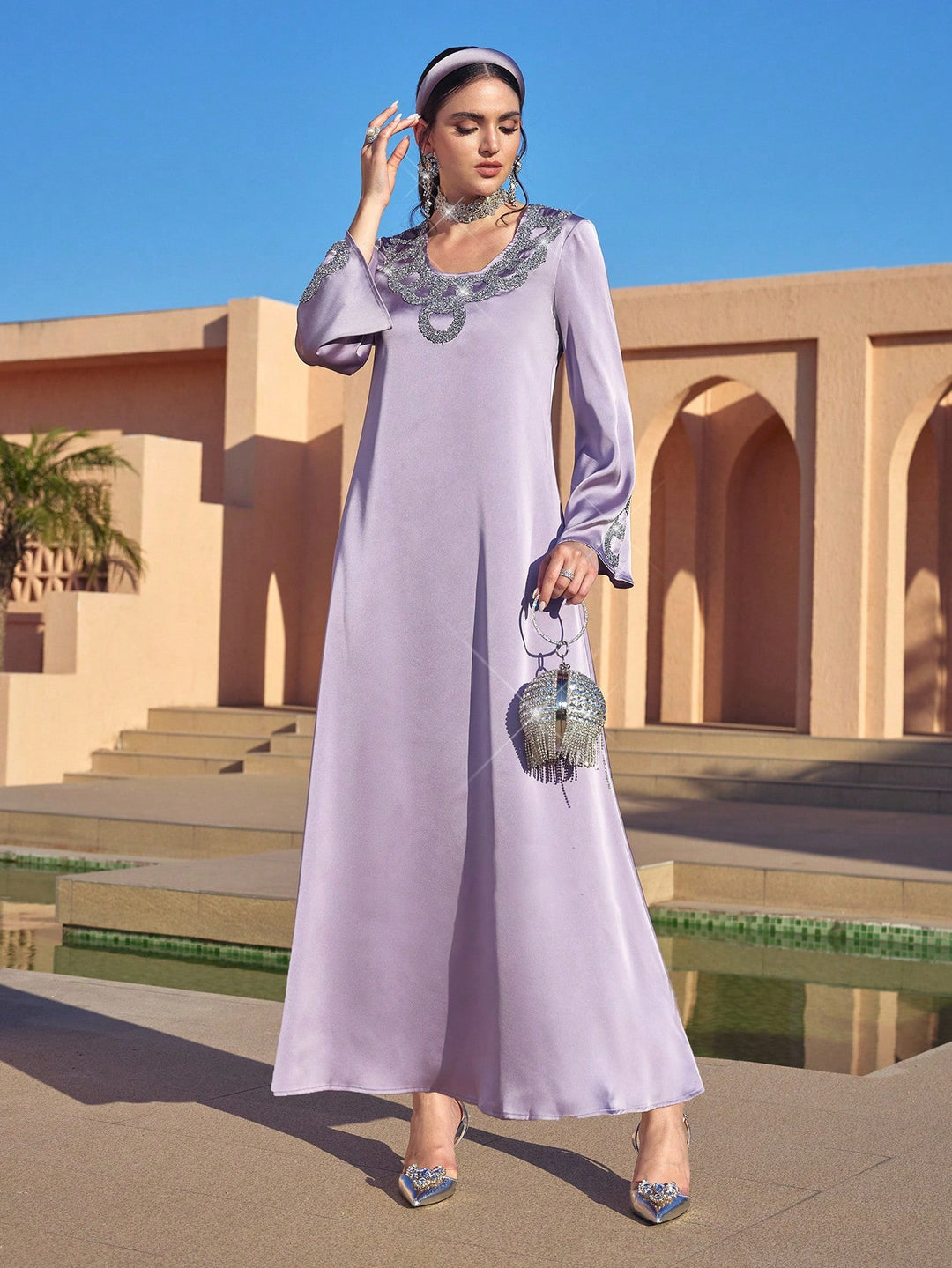 Set caftan și jalabiya SHEIN, mov