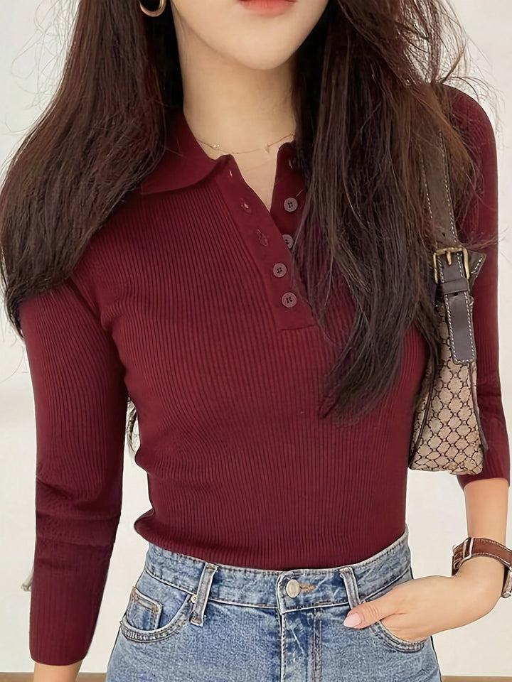 Pulover tip polo tricotat SHEIN, vișiniu