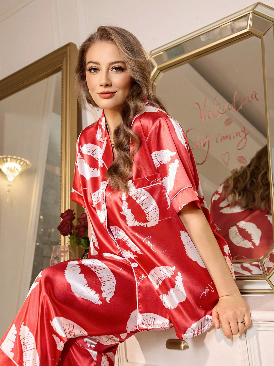 Set pijamale SHEIN, roșu