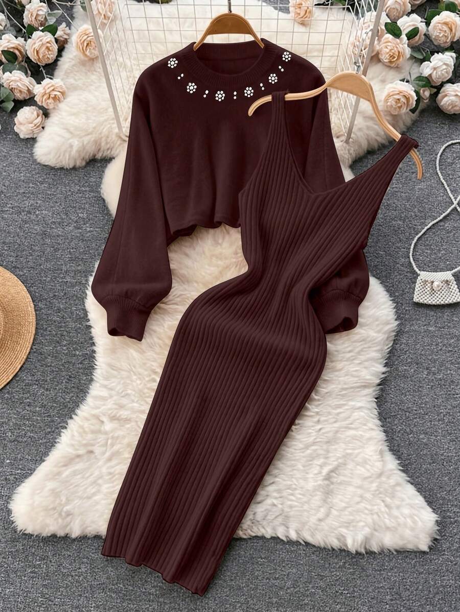 Set rochie și pulover SHEIN, maro