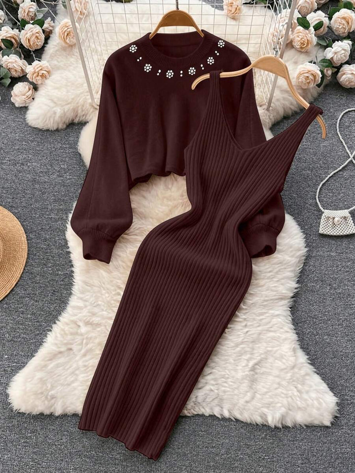 Set rochie și pulover SHEIN, maro