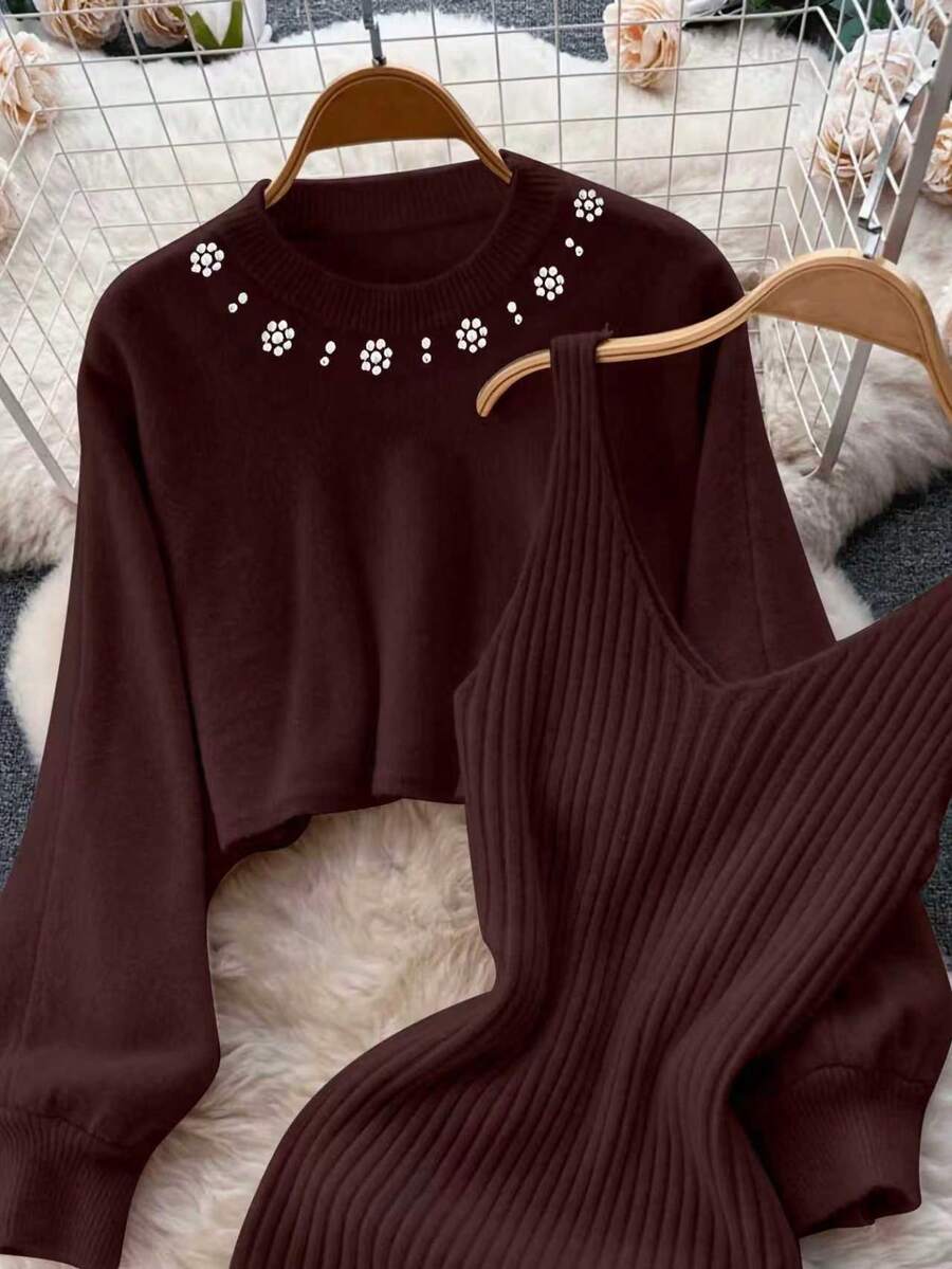 Set rochie și pulover SHEIN, maro